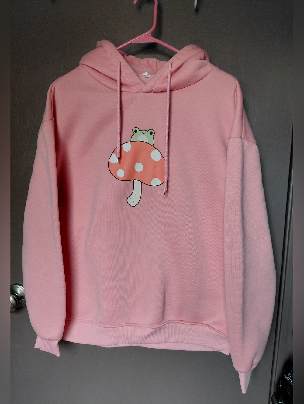 Pink Hoodie with Frog & Mushroom Graphic